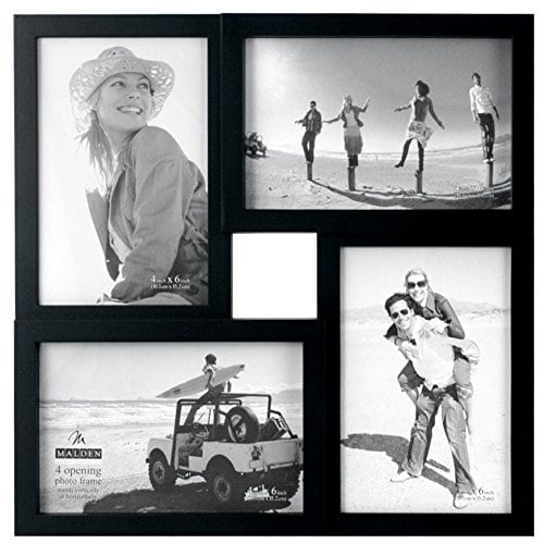 Malden 4x6 4-Opening Matted Collage Picture Frame Displays Four Black